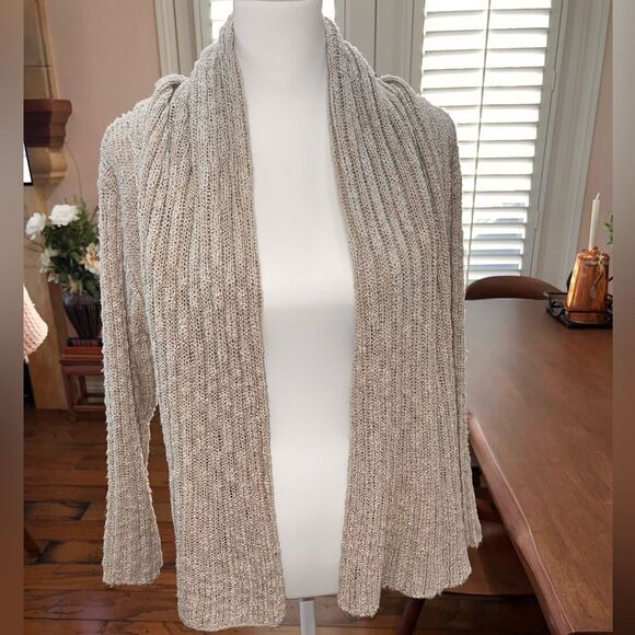 Saga Mode de Paris Open Cardigan Neutral Oatmeal Dramatic Drape Shawl Sz S - Picture 1 of 7